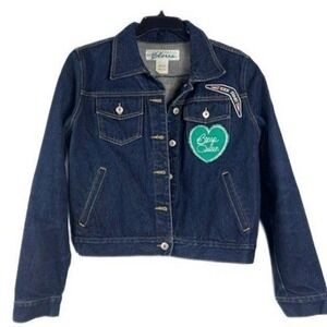 Vintage Express Bleus Womens Size Large Denim Moto Jacket Patch Punk Y2K Moped